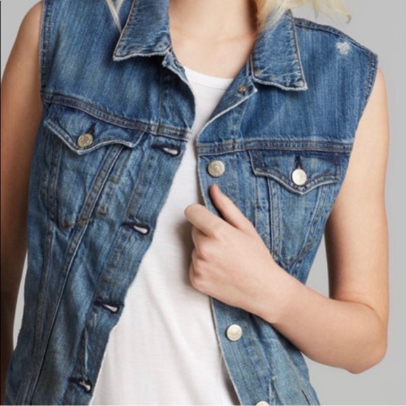 SOLD-Rag & Bone Distressed Denim Sleeveless Jean Vest, Jean Jacket - Picture 3 of 12